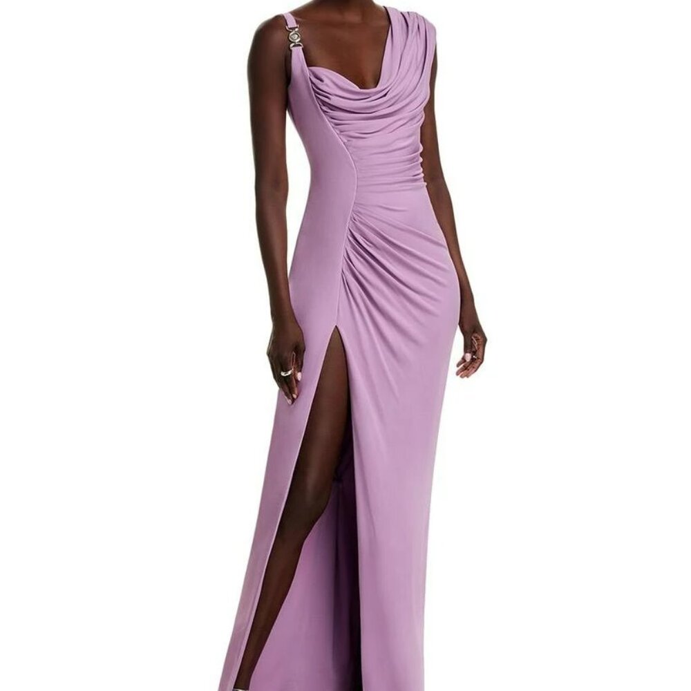 Versace Asymmetric Draped Crepe Jersey Gown Dusty Lavender Size 42 (6)
